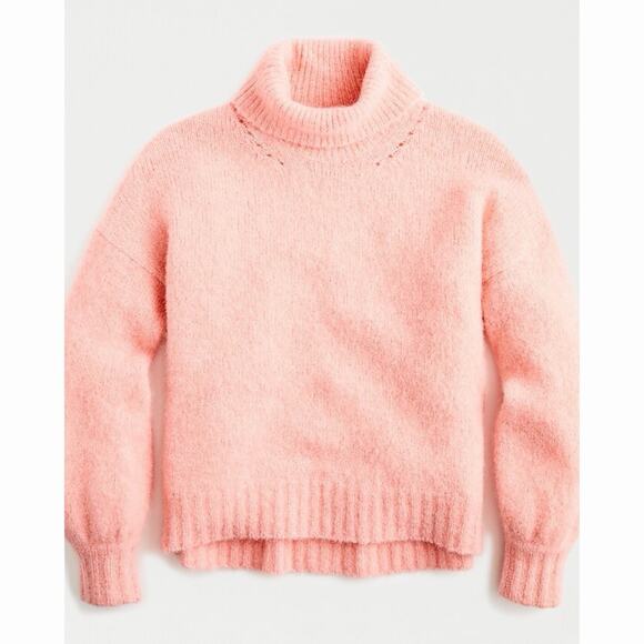 J. Crew Fuzzy Balloon Sleeve Turtleneck Alpaca Merino Wool Blend Pink Sweater - Picture 1 of 6
